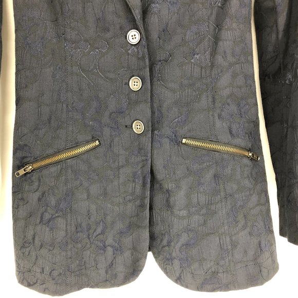 Free People Navy Blue Jacquard Lace Corset Back Victorian Boho buttoned Blazer - Picture 8 of 14